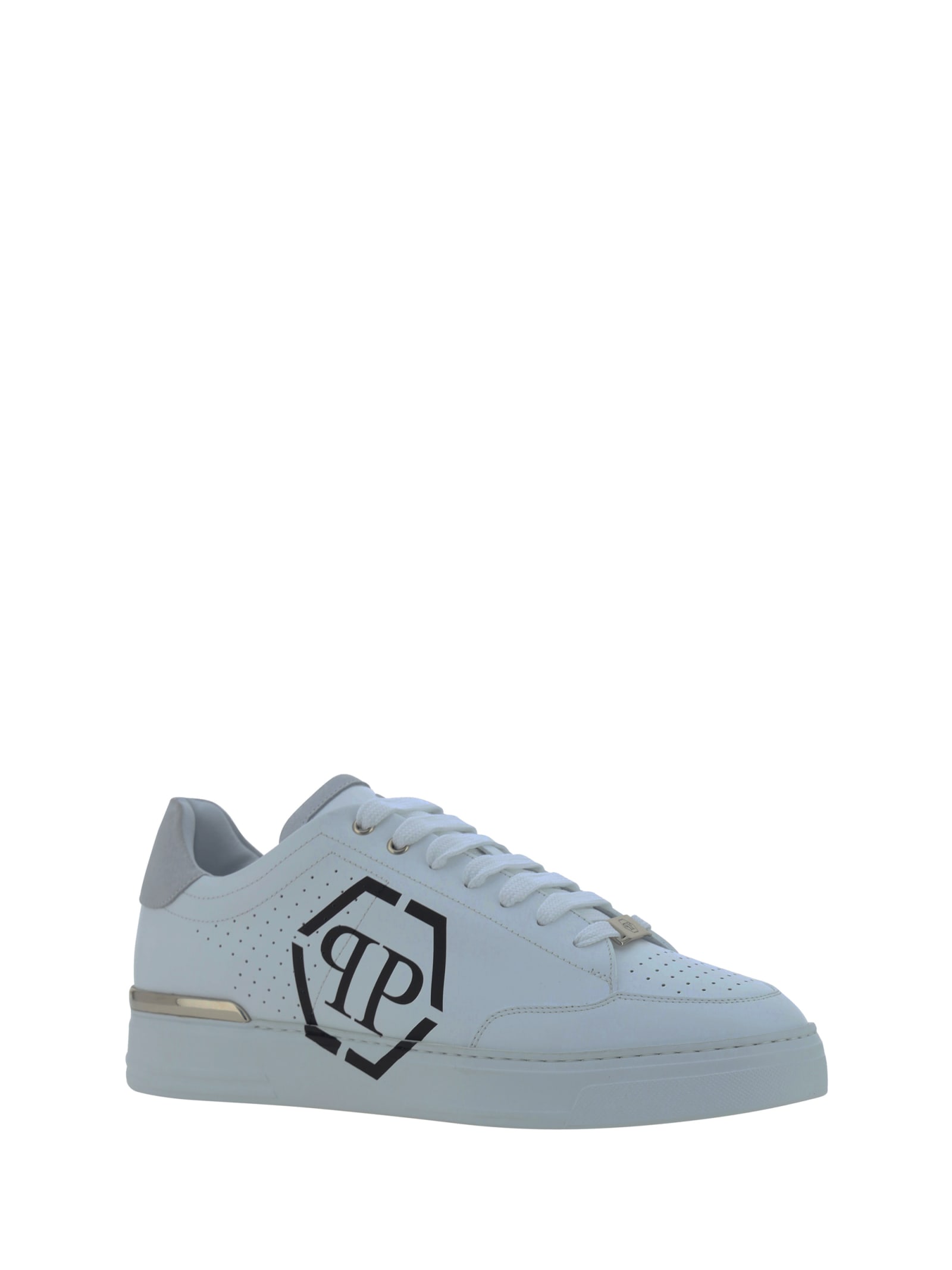 Shop Philipp Plein Lo Top Sneakers In White/black