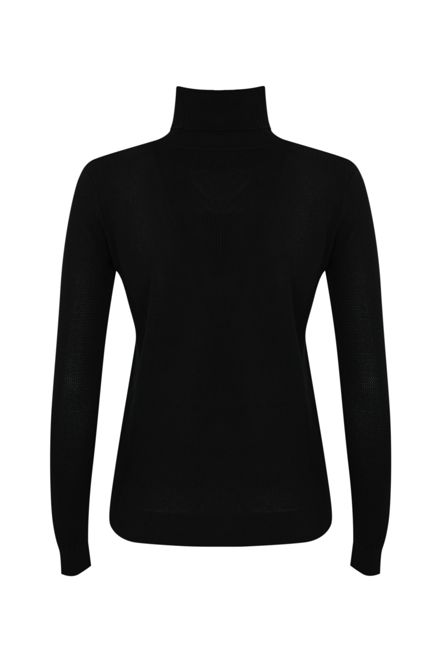 Shop Elisabetta Franchi Turtleneck In Mesh Stitch Viscose Knit With Logo Inlay In Nero