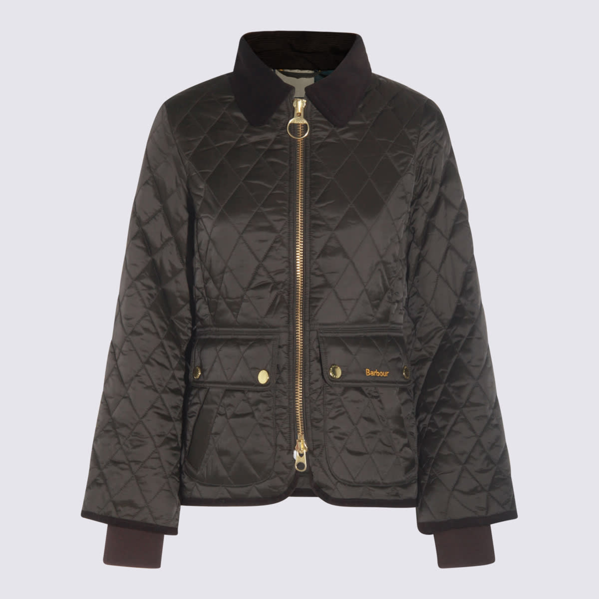 Barbour Diamond-quilted Zip-front Coat In Gray
