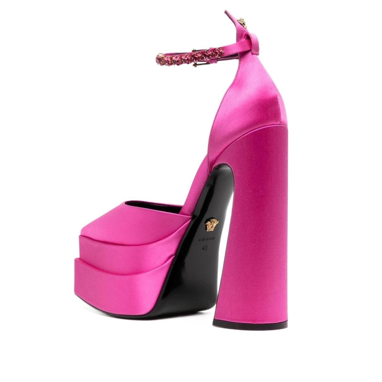 Shop Versace Silk Satin Pumps In Pink
