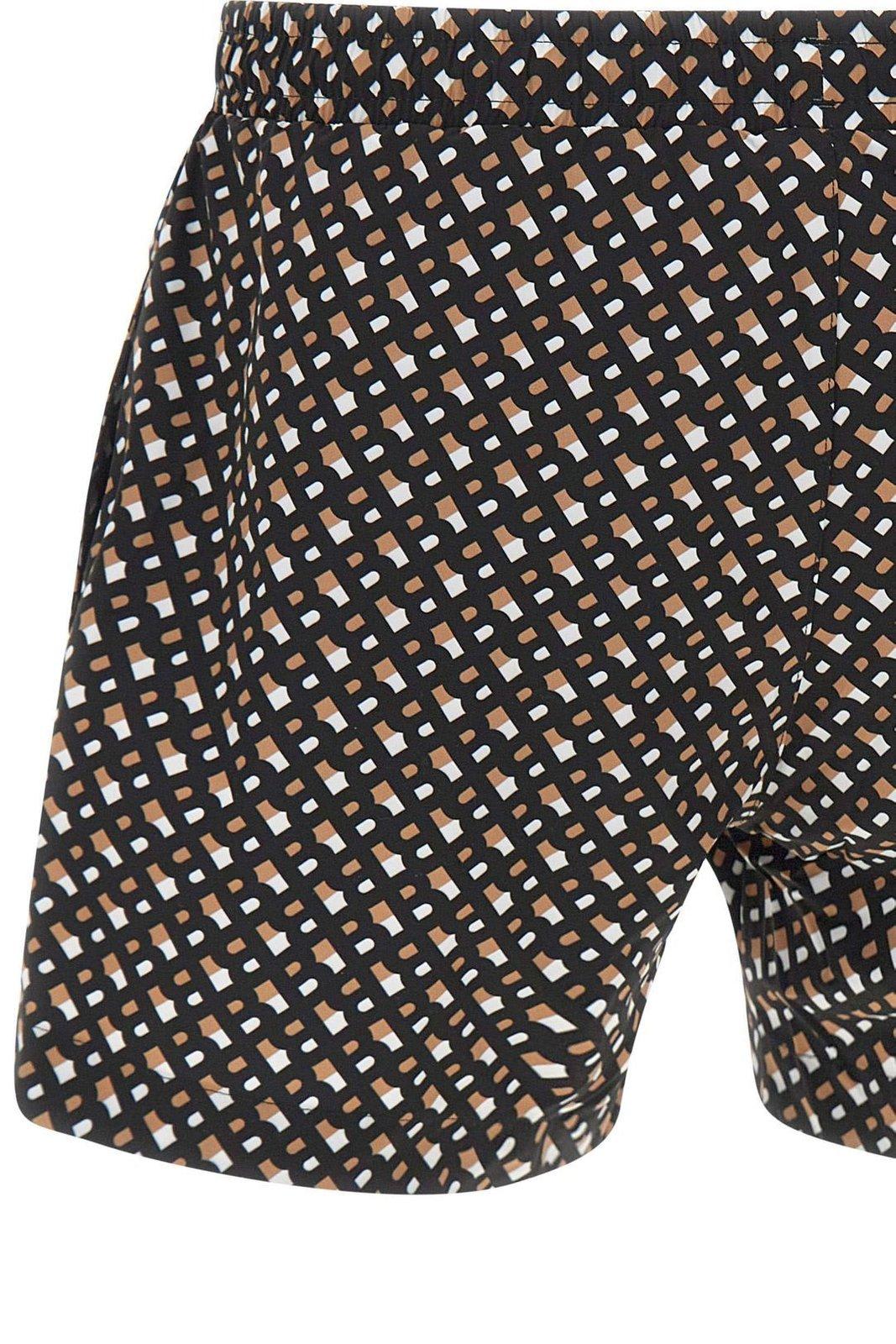 Hugo Boss Monogram Print Fully Lined Swim Shorts In Black