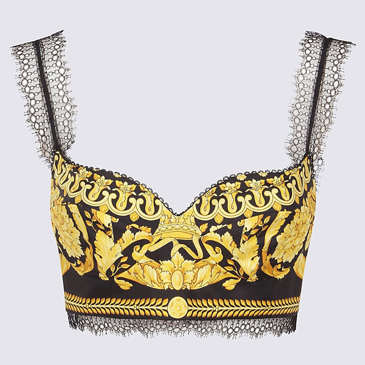 Shop Versace Black And Gold Silk Baroque Top