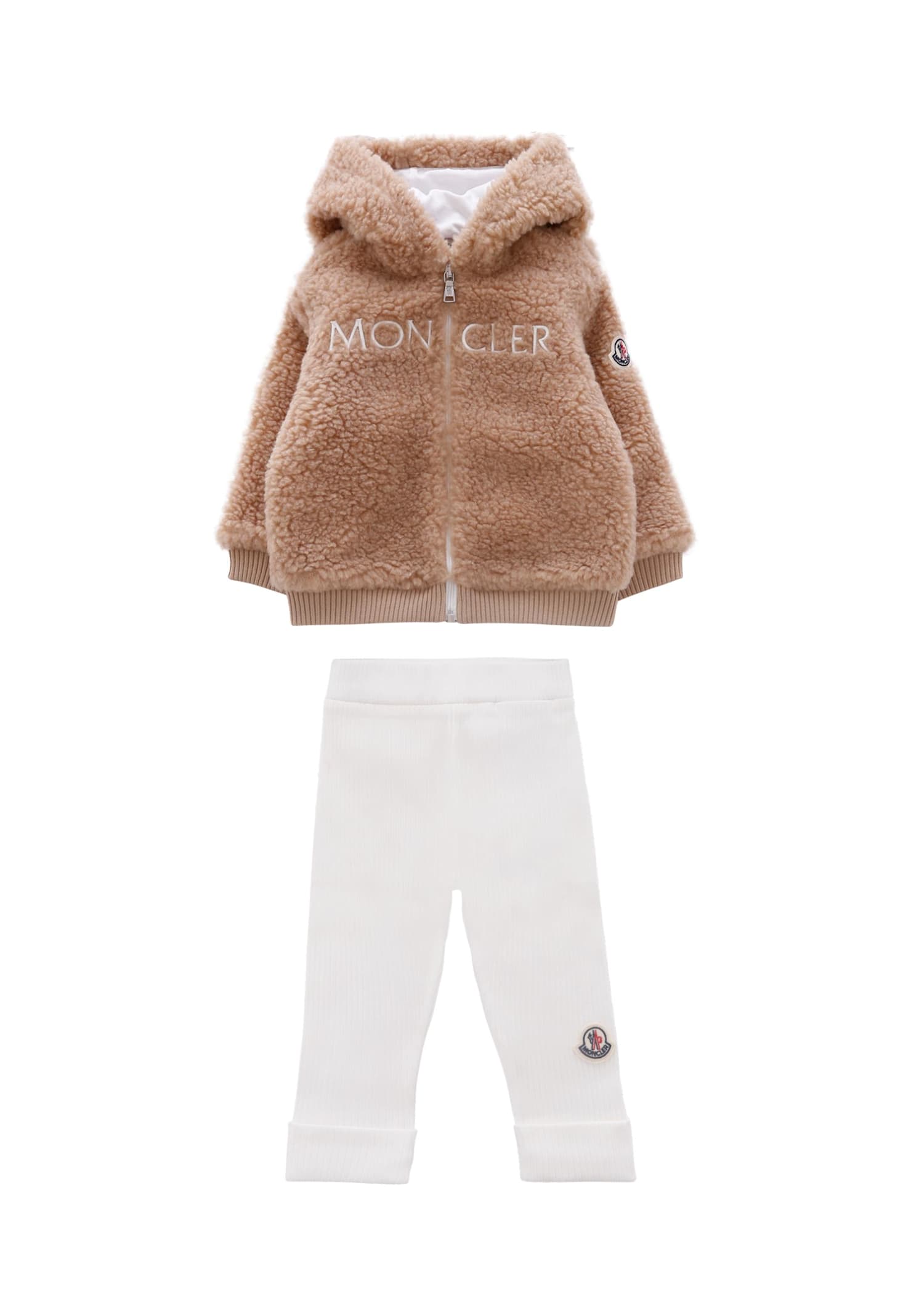 Moncler Beige Suit For Babykids With Logo In Brown