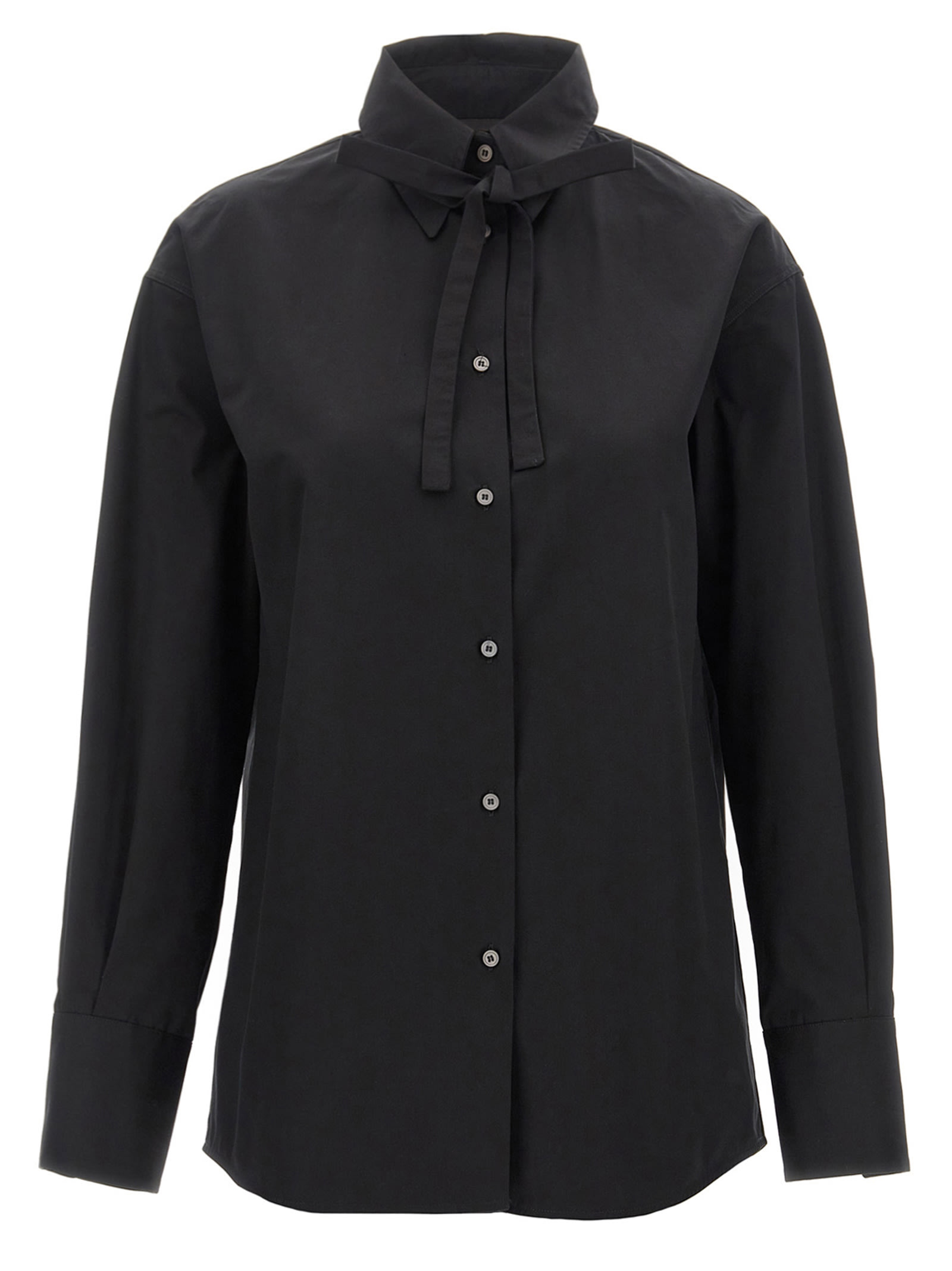 Fabiana Filippi Cotton Poplin Shirt With Knotted Lace Collar In Black