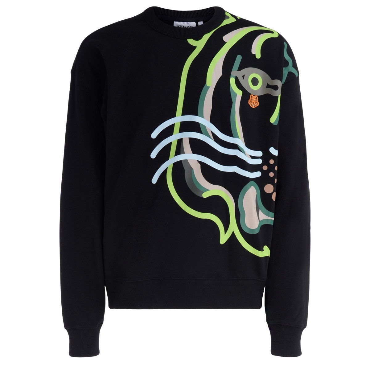 Kenzo K-tiger Black Crew-neck Sweatshirt With Fluorescent Print