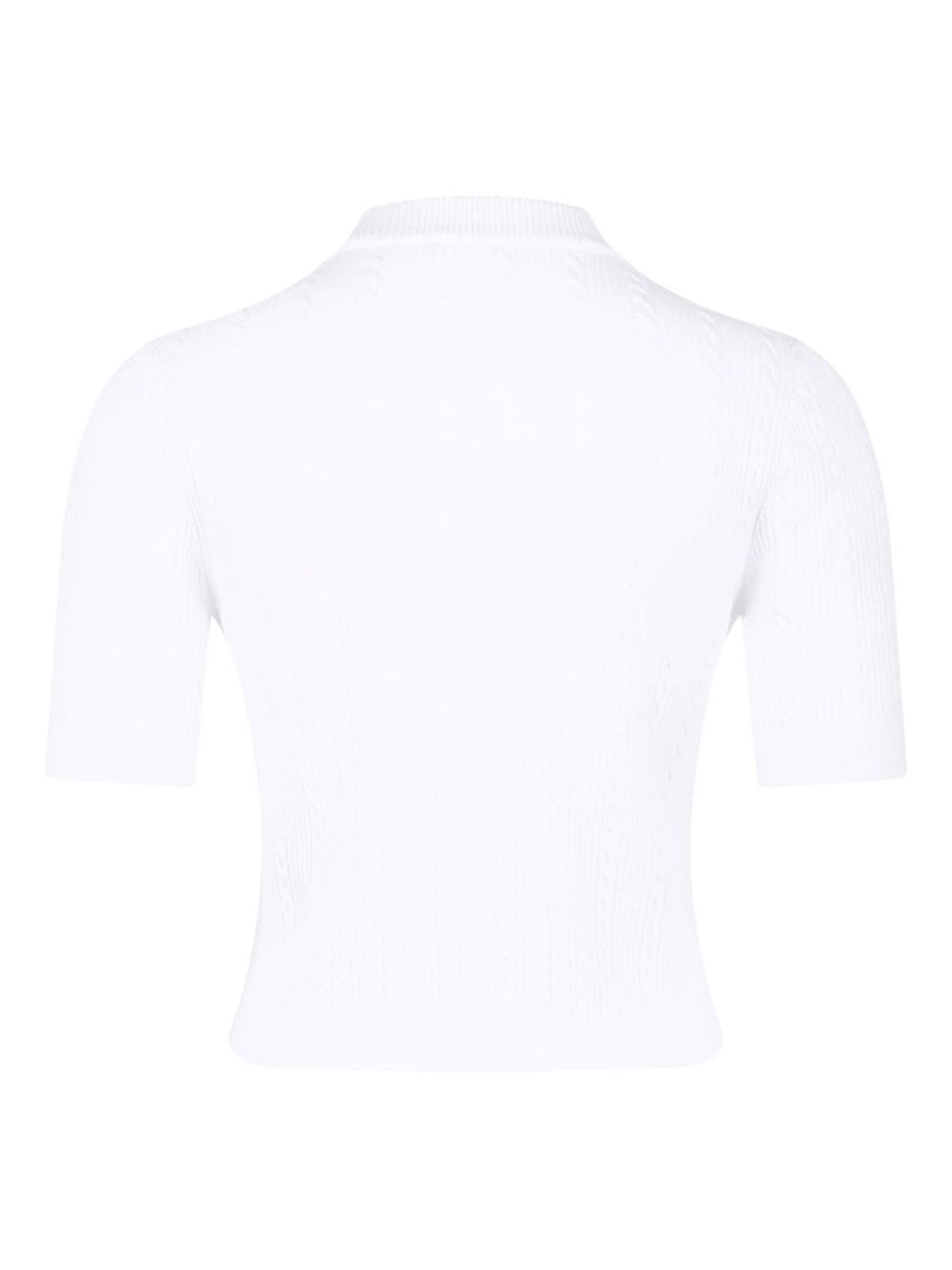 Balmain Crewneck Ribbed Cardigan Short Sleeves In White