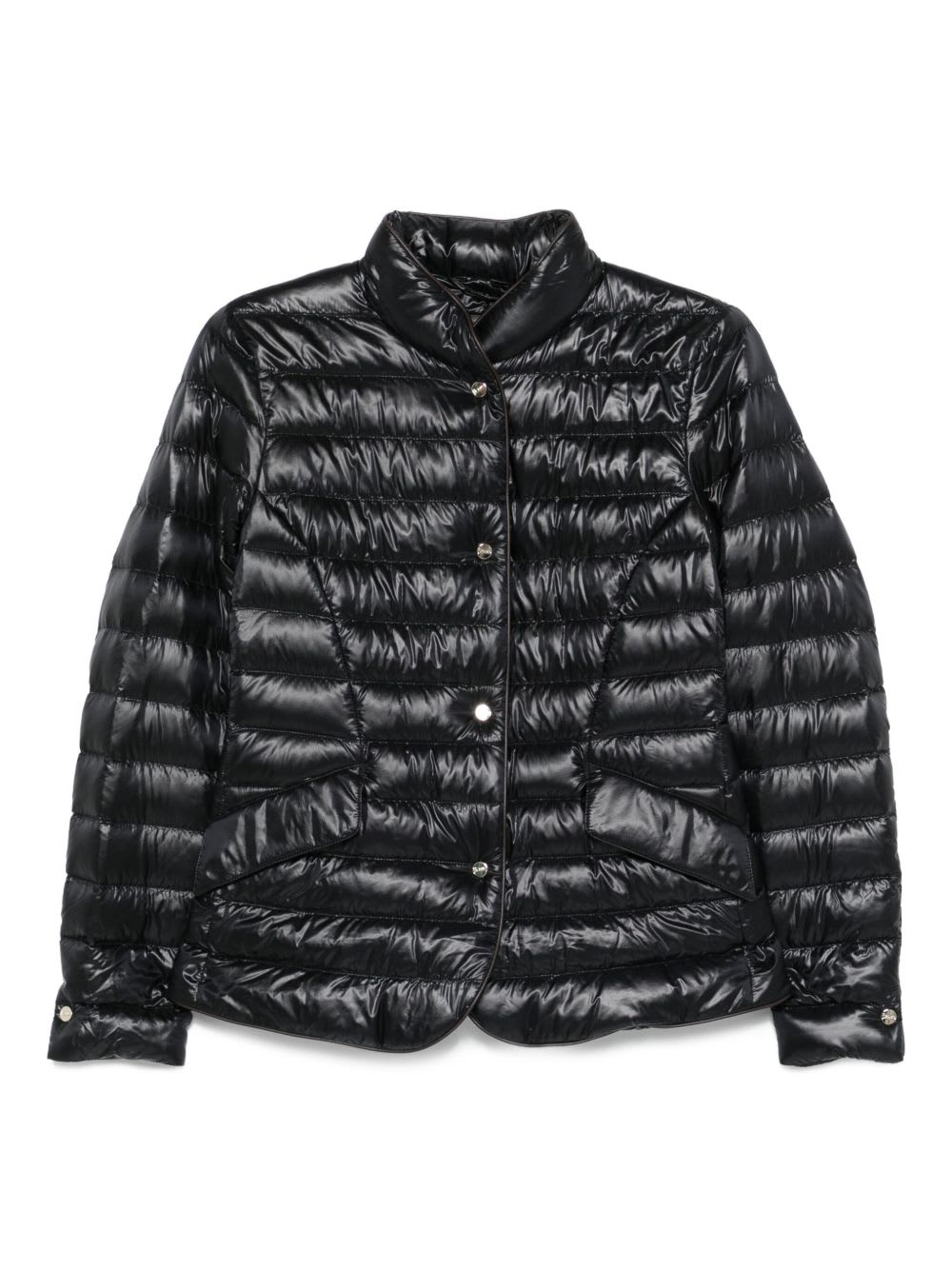 Herno Glossy Black Down Jacket With Drawstring Collar In Black