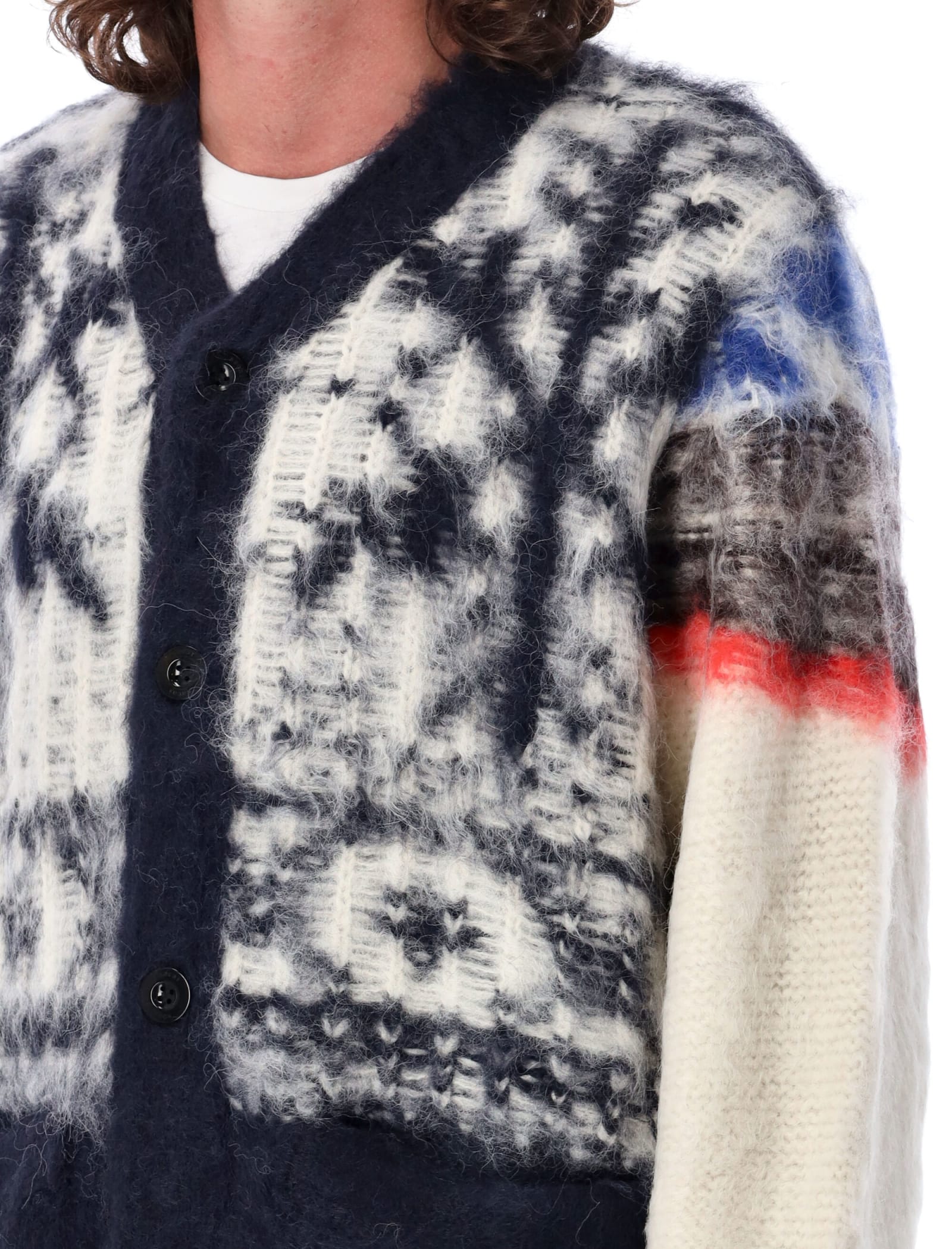 Shop Sacai Pattern Knit Cardigan In Off White