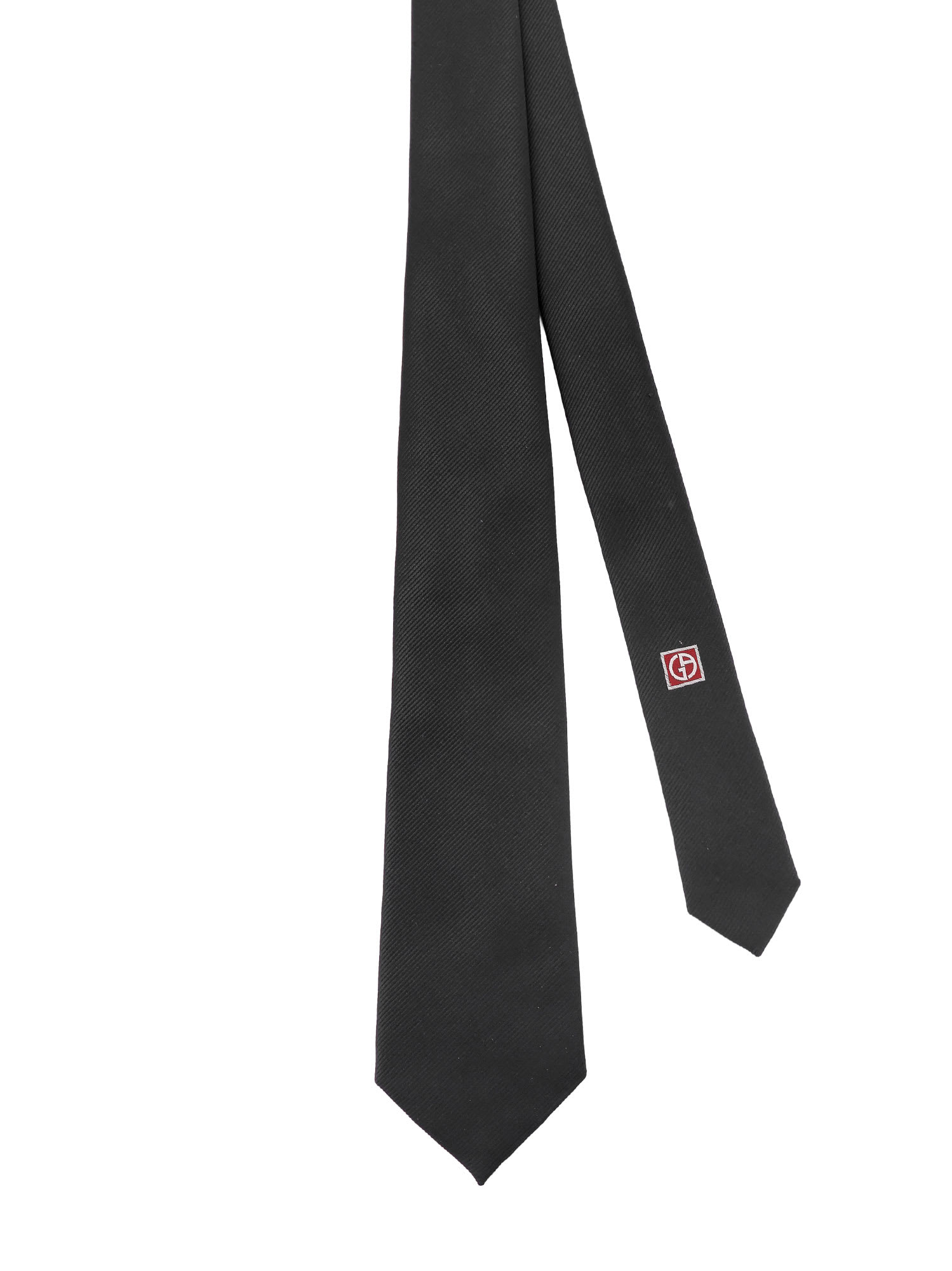 Giorgio Armani Silk Tie With 8cm Width And Diagonal Pattern In Black