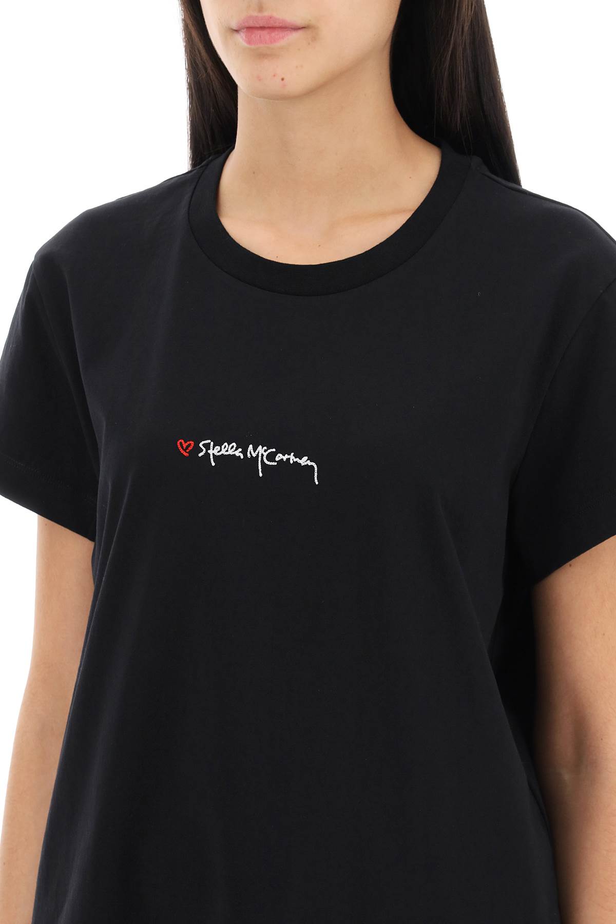 Stella Mccartney Stella Mc Cartney T Shirt With Embroidered Signature In Black