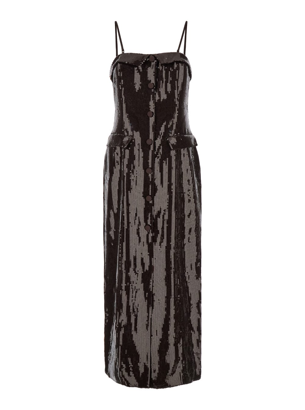 Shop Rotate Birger Christensen Brown Sequin Dress With Square Neck In Tech Fabric Stretch Woman