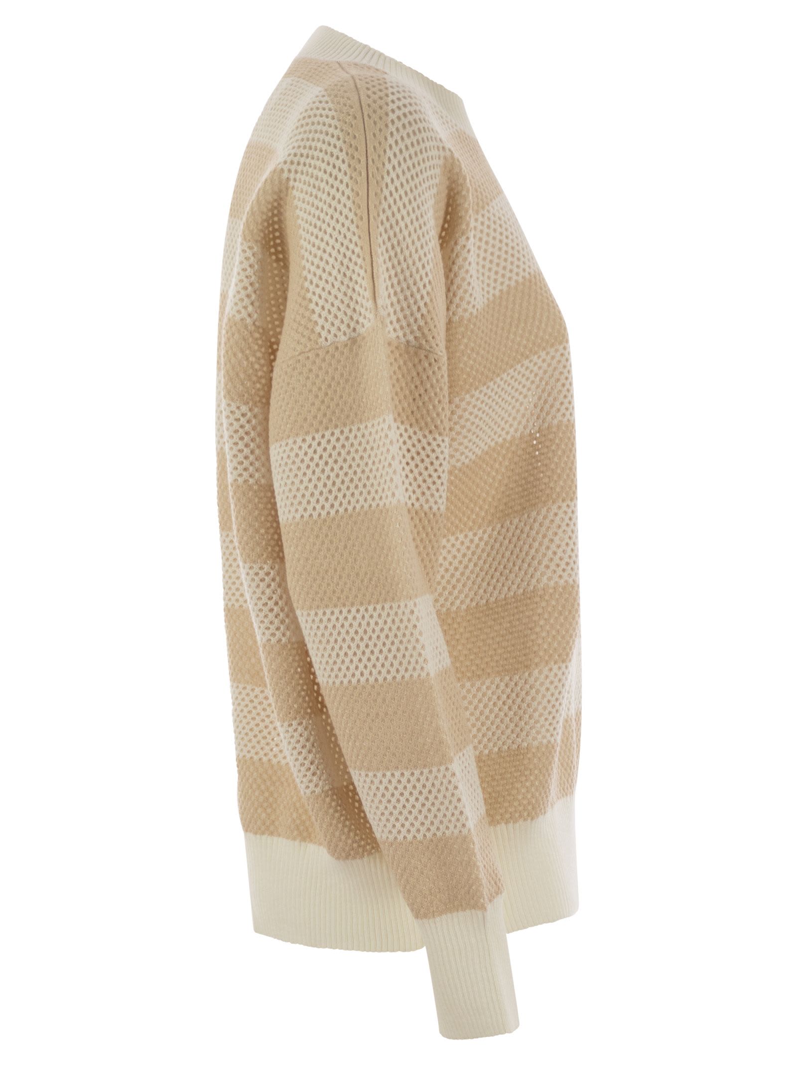 Fabiana Filippi Crew-neck Sweater In Wool And Cotton In Beige