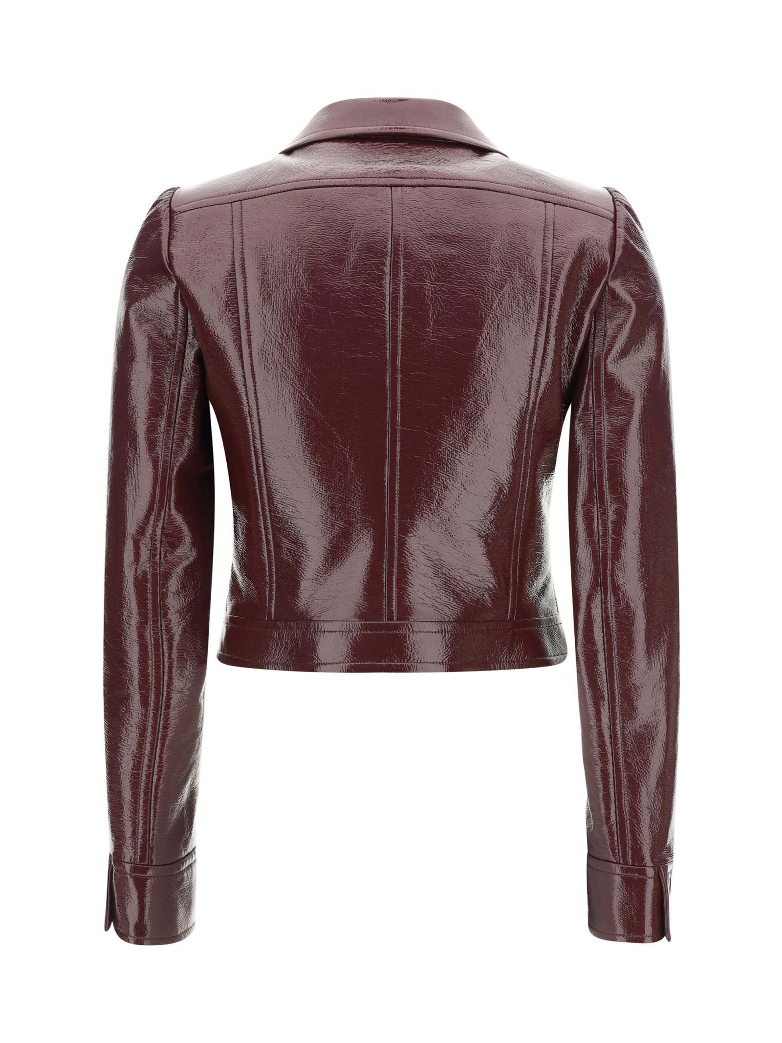Courrèges High Collar Cropped Cotton Jacket In Burgundy