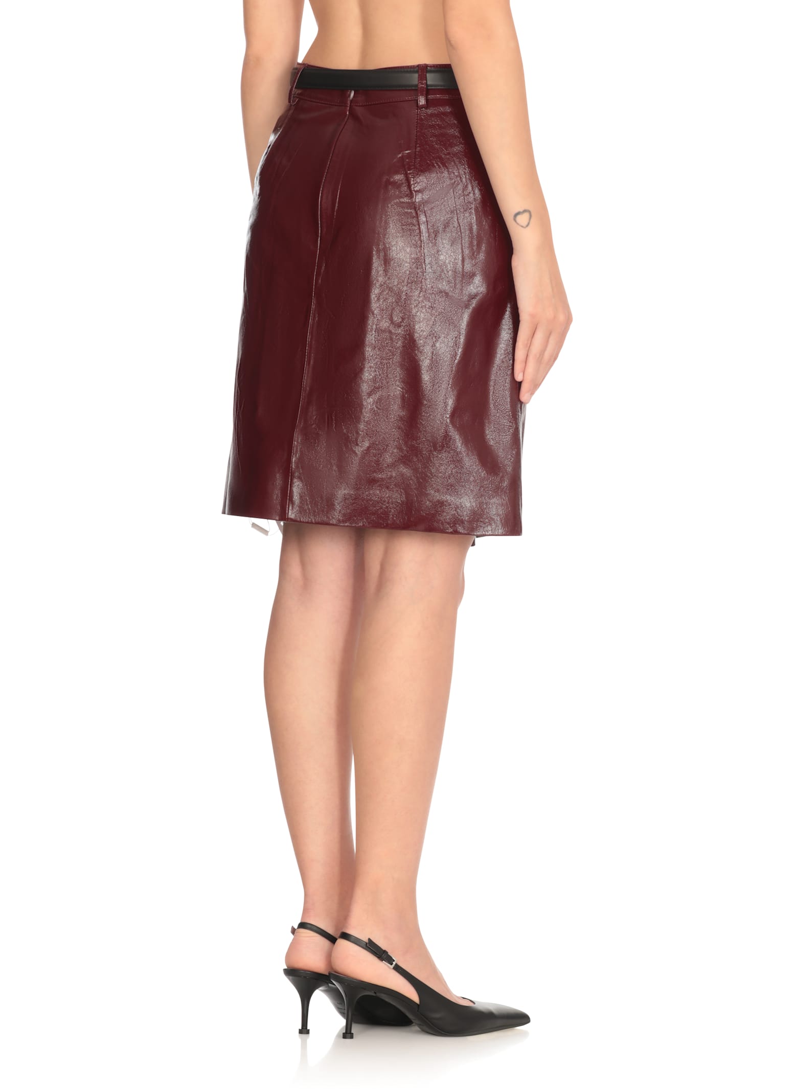 Self-portrait Belted Patent Leather Miniskirt In Burgundy