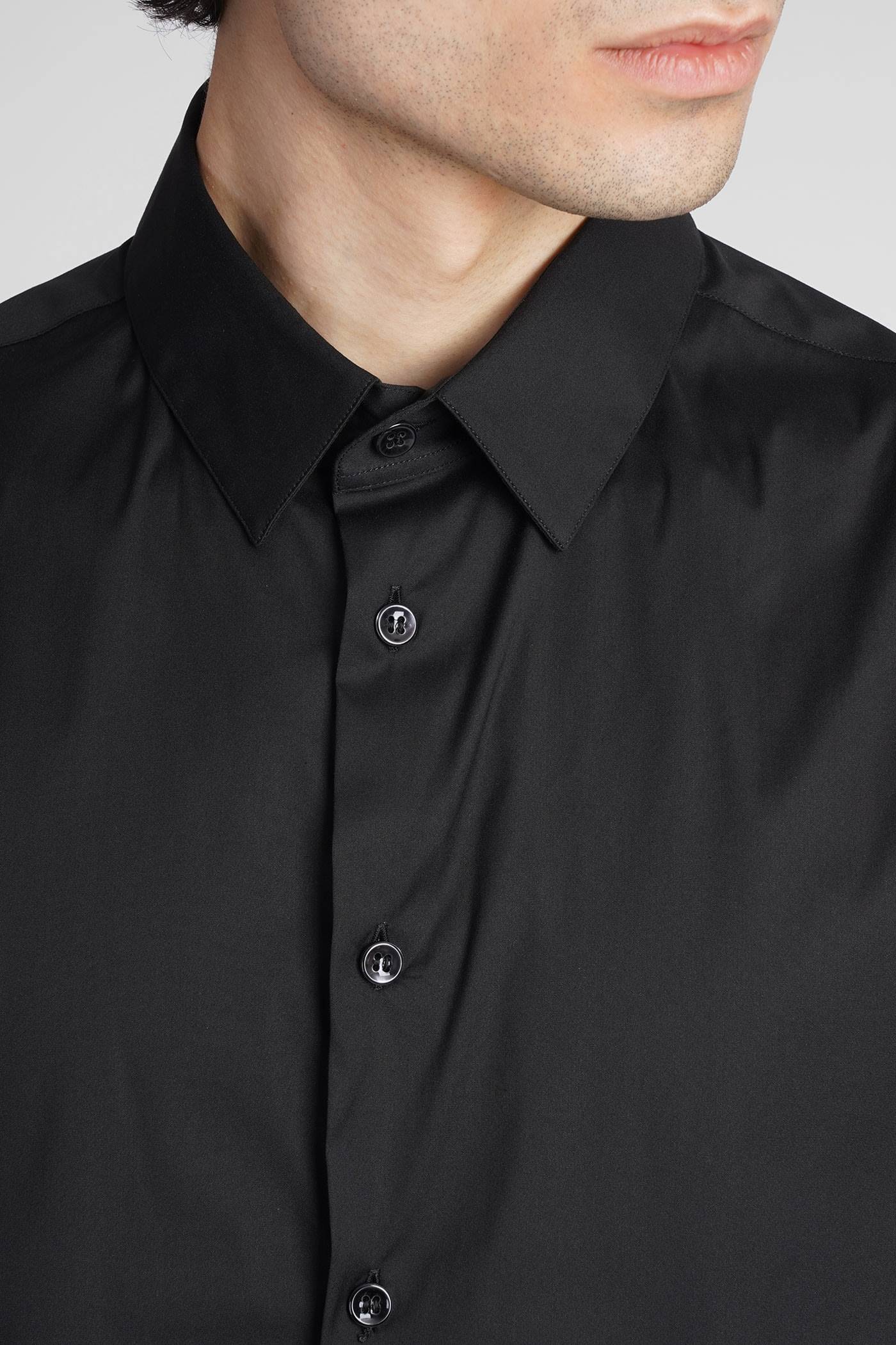 Shop Giorgio Armani Shirt In Black Cotton In Uc99