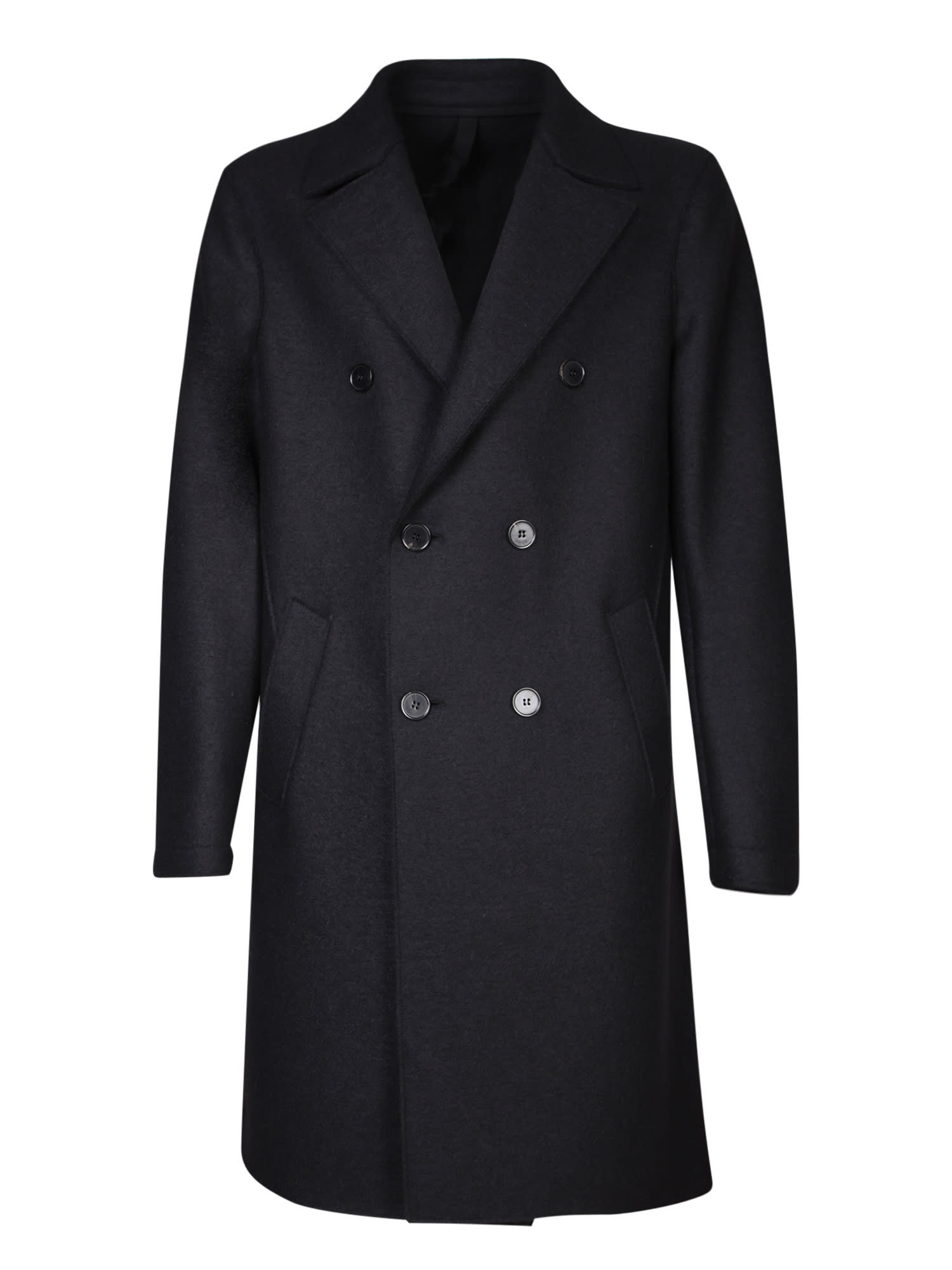 Shop Harris Wharf London Oversized Double-breasted Black Wool Coat