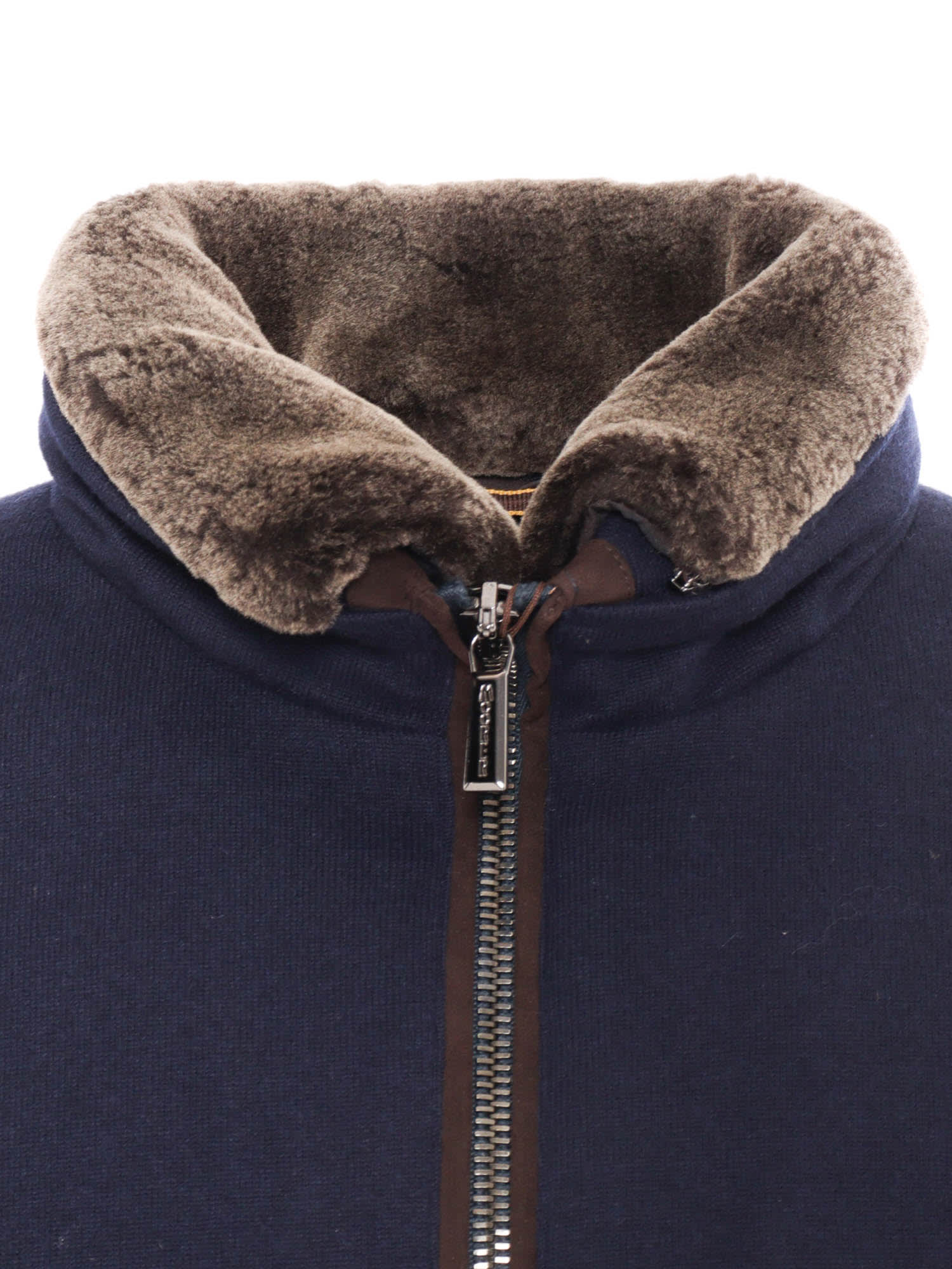 Moorer Padded Fleece Zip-up Jacket With Detachable Faux-fur Collar In Blue