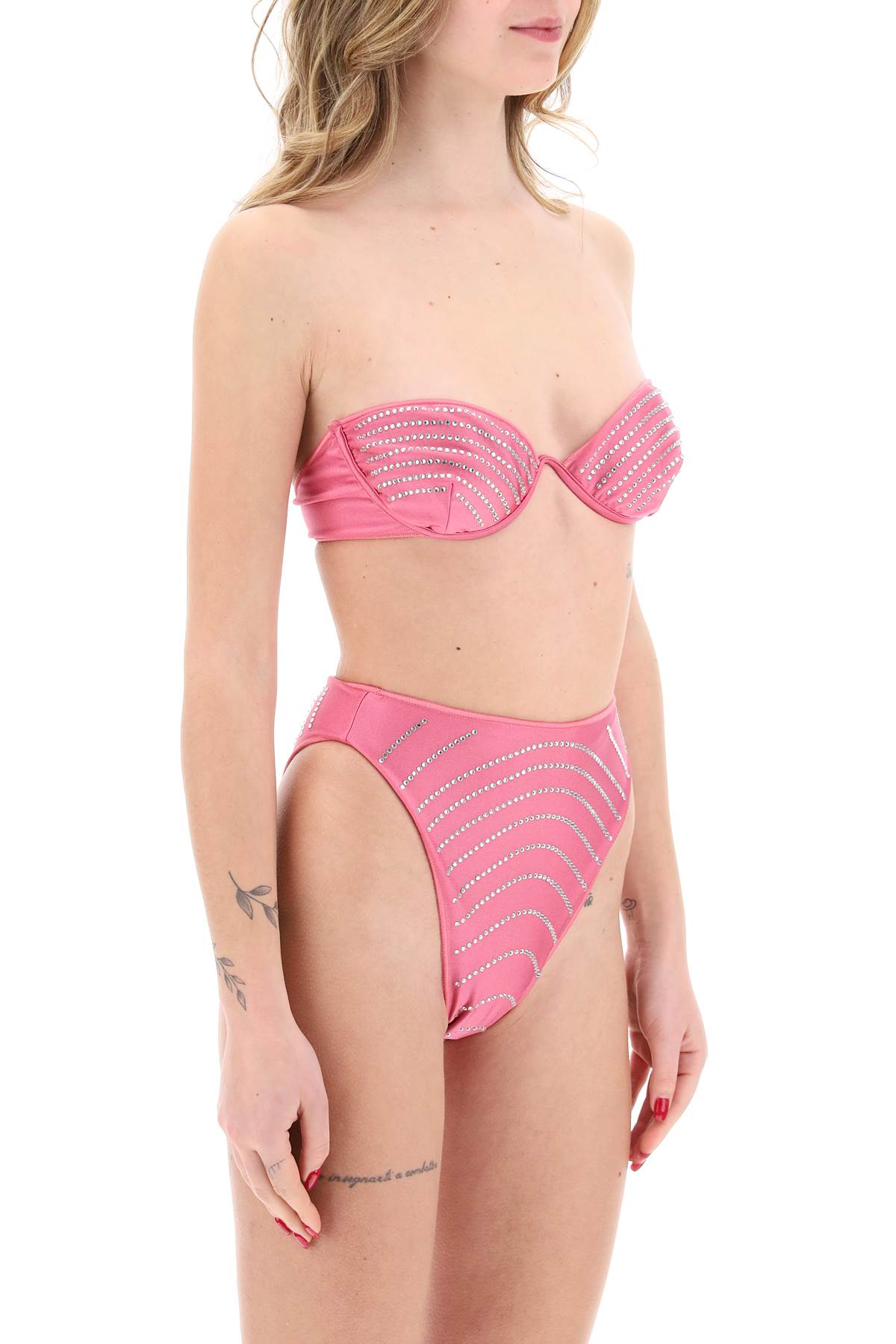 Shop Oseree Bikini Set With Rhinestones In Flamingo (fuchsia)
