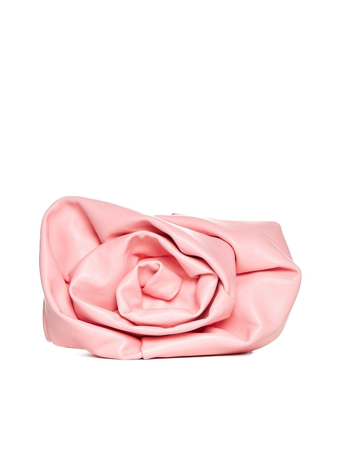 Shop Burberry 3d Rose Ruched Clutch Bag In Pink