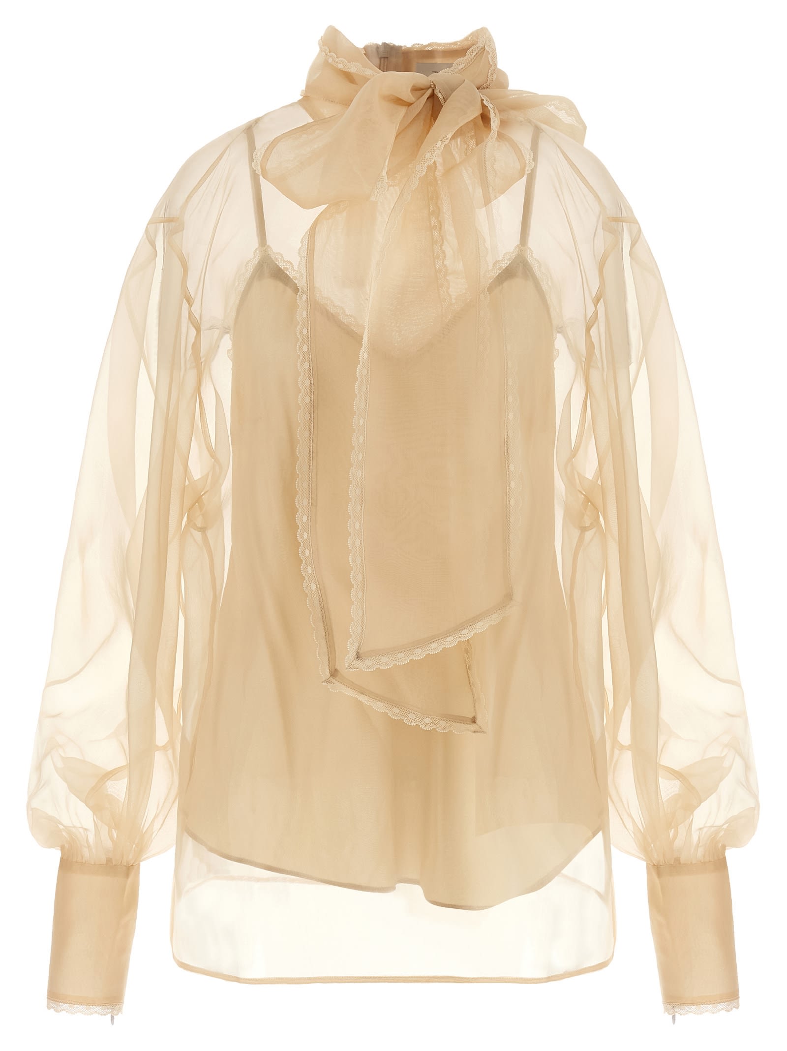 Zimmermann Memento Organza Bow-lace Blouse In Neutral
