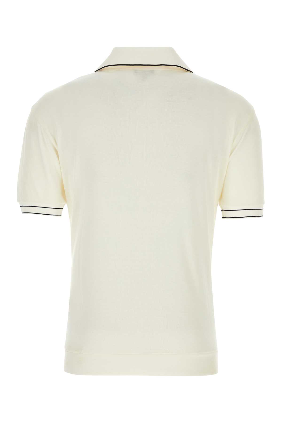 Giorgio Armani Ivory Viscose Blend Polo Shirt In Gesso