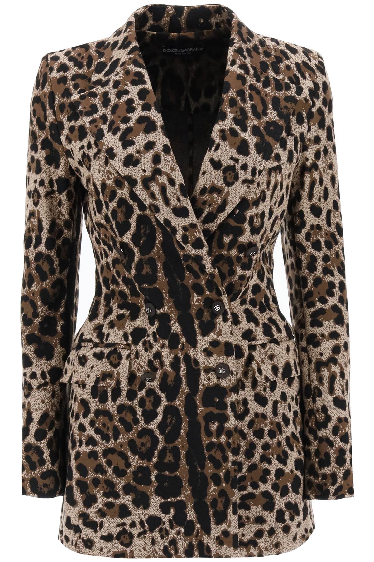 DOLCE & GABBANA DOUBLE-BREASTED TURLINGTON JACKET WITH ANIMALIER MOTIF