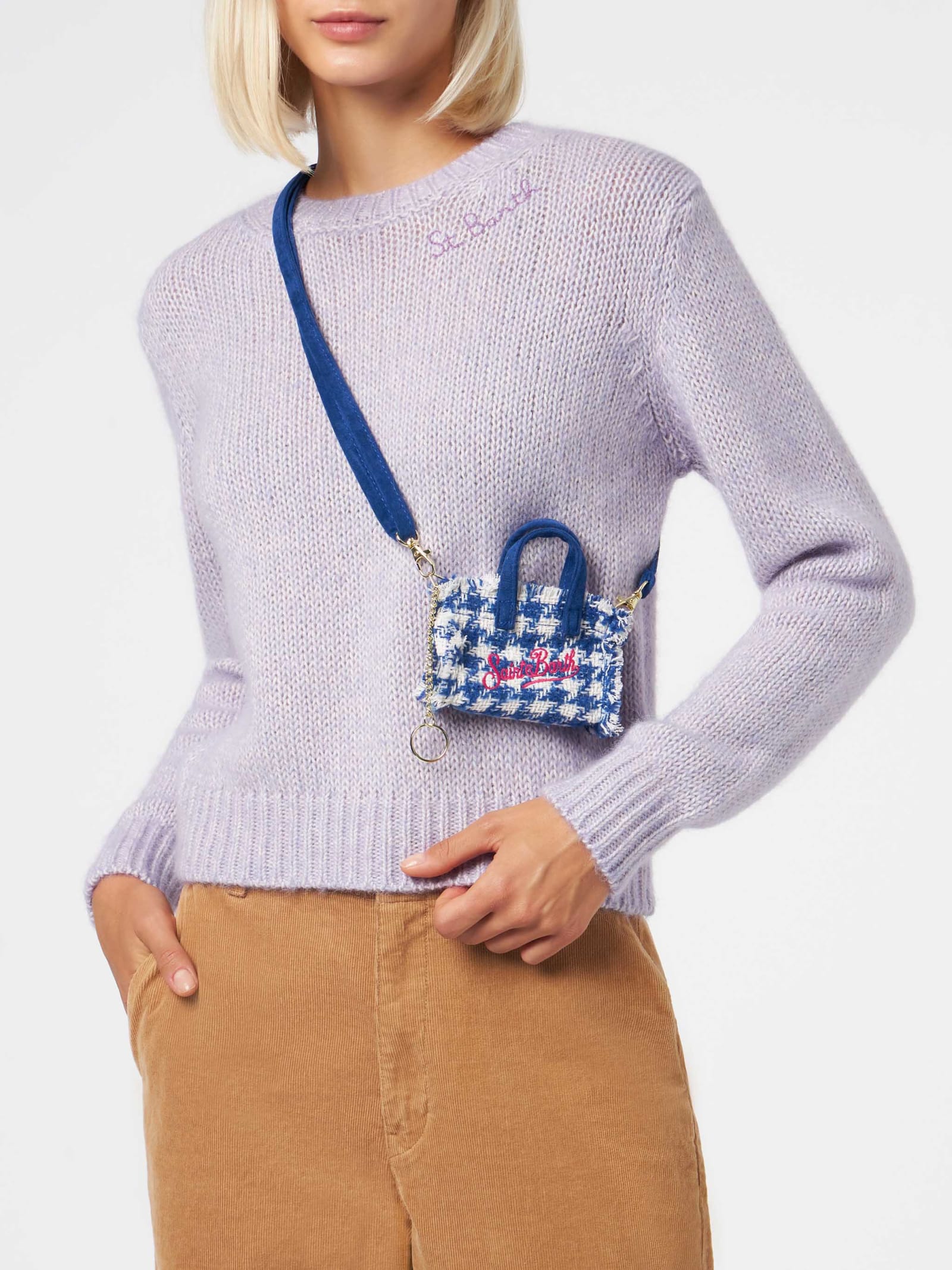 Mc2 Saint Barth Wooly Key Holder With Pied De Poule Pattern In Blue