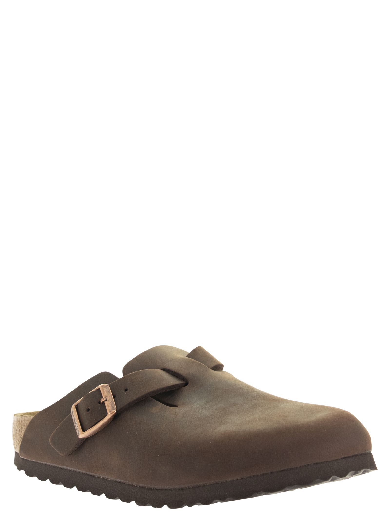 Birkenstock Chocolate Leather Boston Slippers In Brown