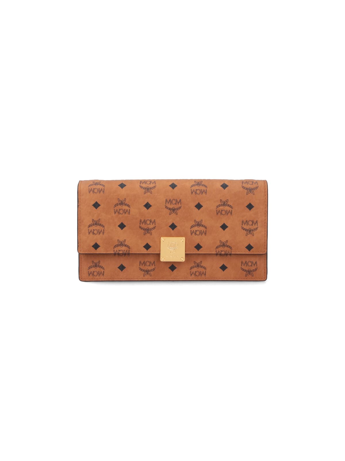 Mcm Large Wallet With Logo Shoulder Strap In Brown