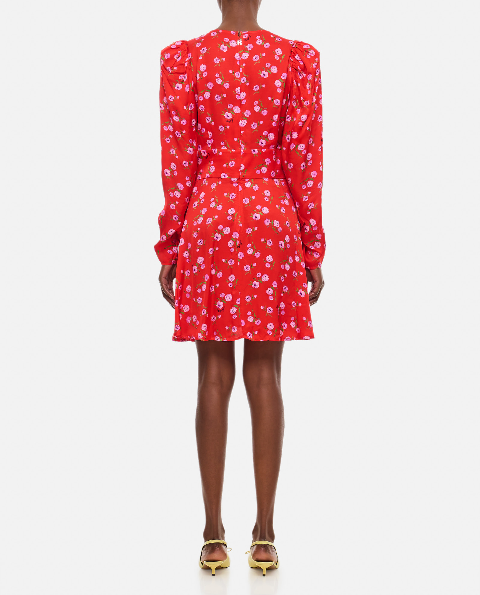 Shop Rotate Birger Christensen Printed V-neck Mini Dress In Red