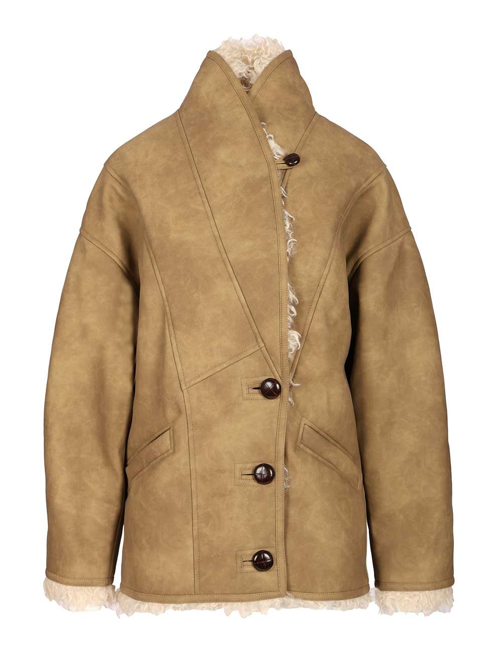 Isabel Marant Étoile Isabel Marant Etoile Women Beige Shearling Coat With High Collar And Button Closure In Leather And F In Brown