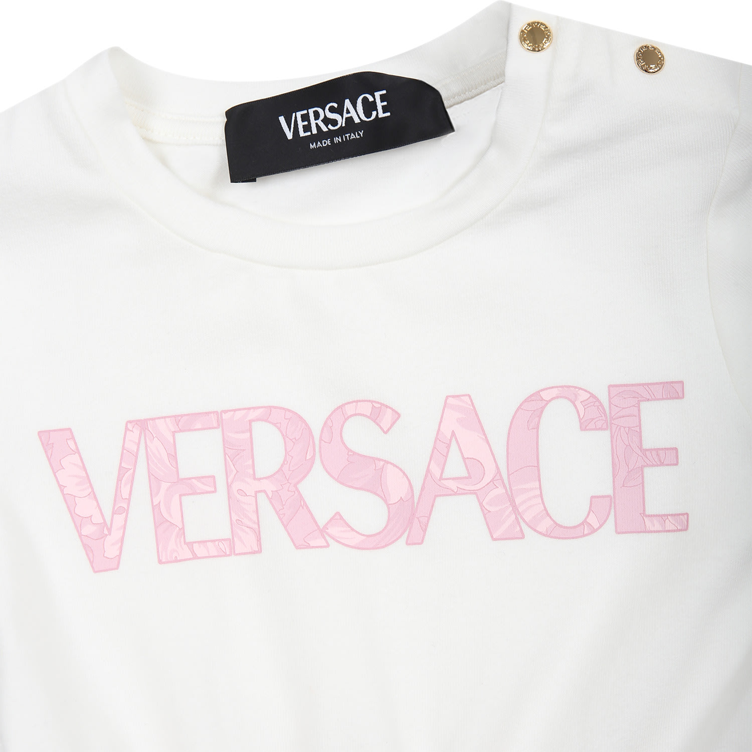 Shop Versace Pink Dress For Baby Girl With Baroque Print And Logo