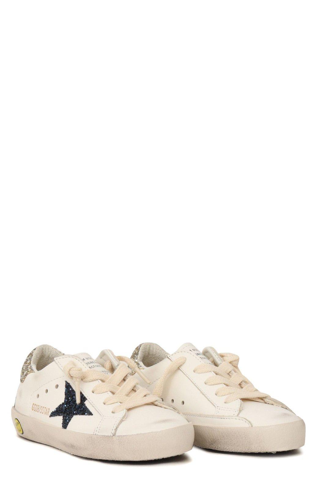 Shop Golden Goose Super Star Lace-up Sneakers In White/platinum/blue