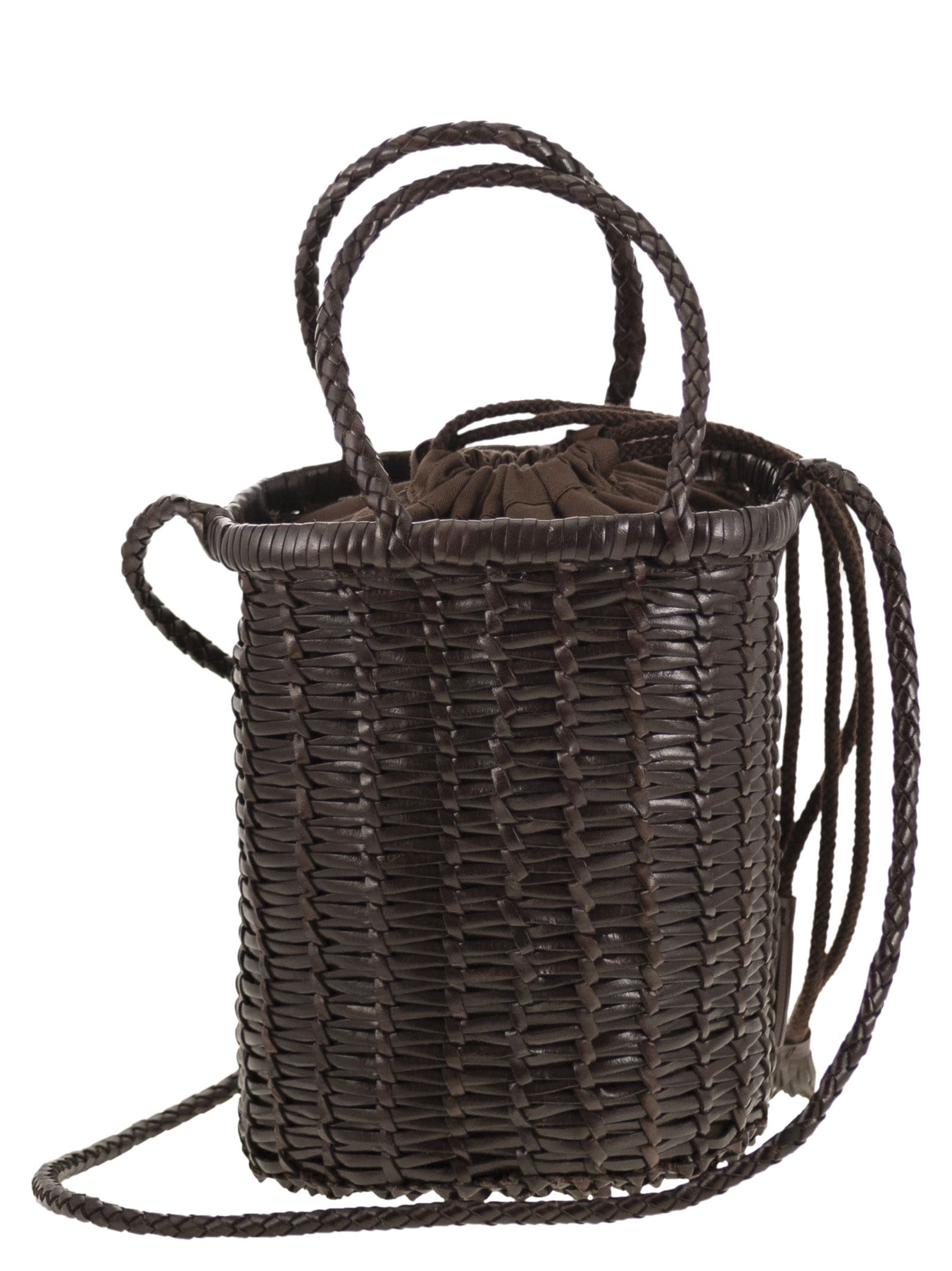 Dragon Diffusion Woven-leather Bucket Bag In Brown