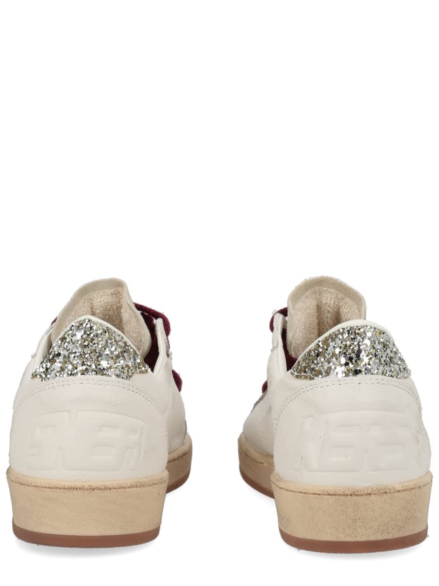 Golden Goose Ballstar White Low Top Sneakers With Glittered Star Patch On The Side And Glittered Heel With Logo L In Multi
