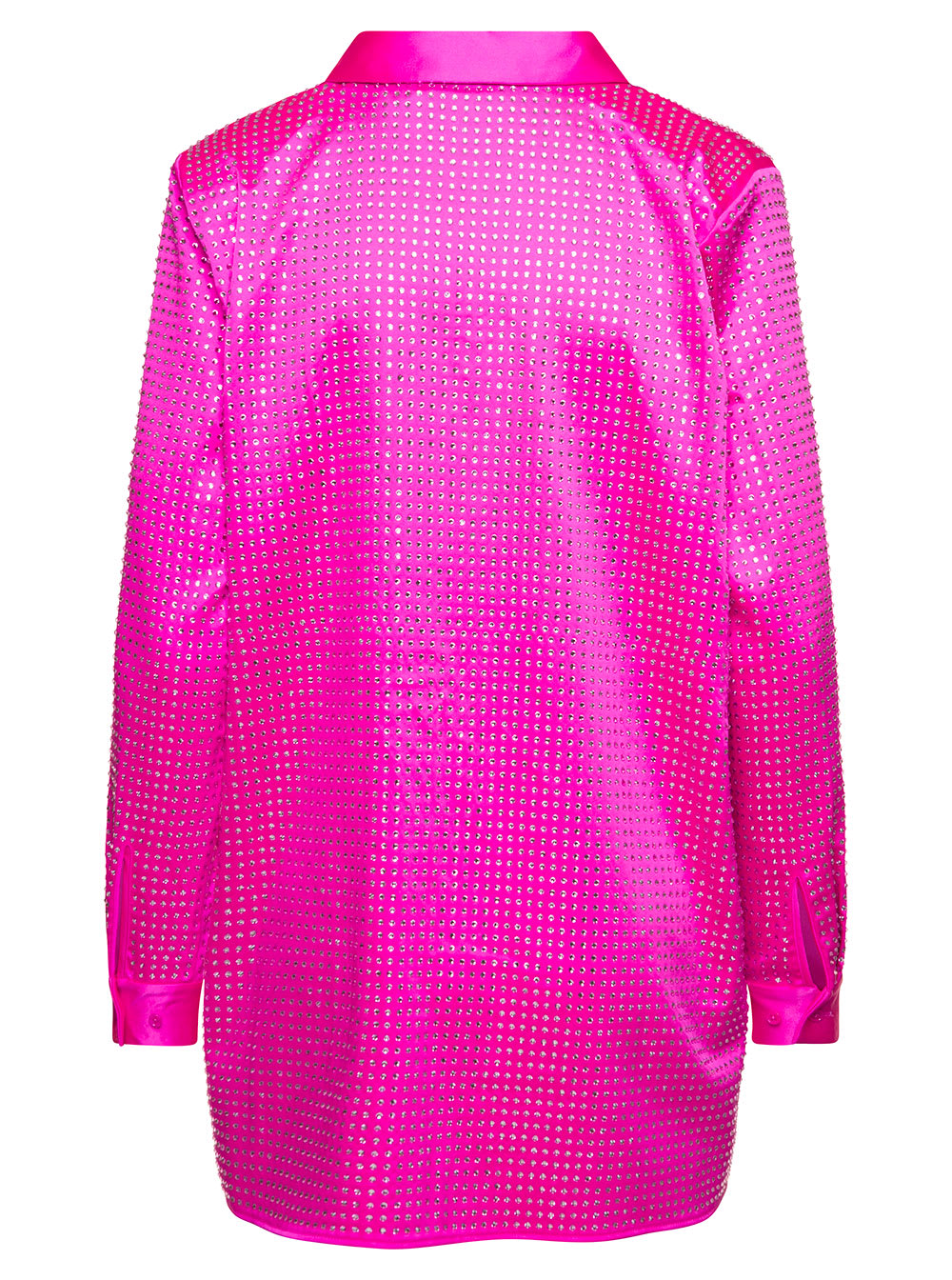 Shop Self-portrait Shirt With All-over Crystal Embellishment In Fuchsia Satin Woman In Pink