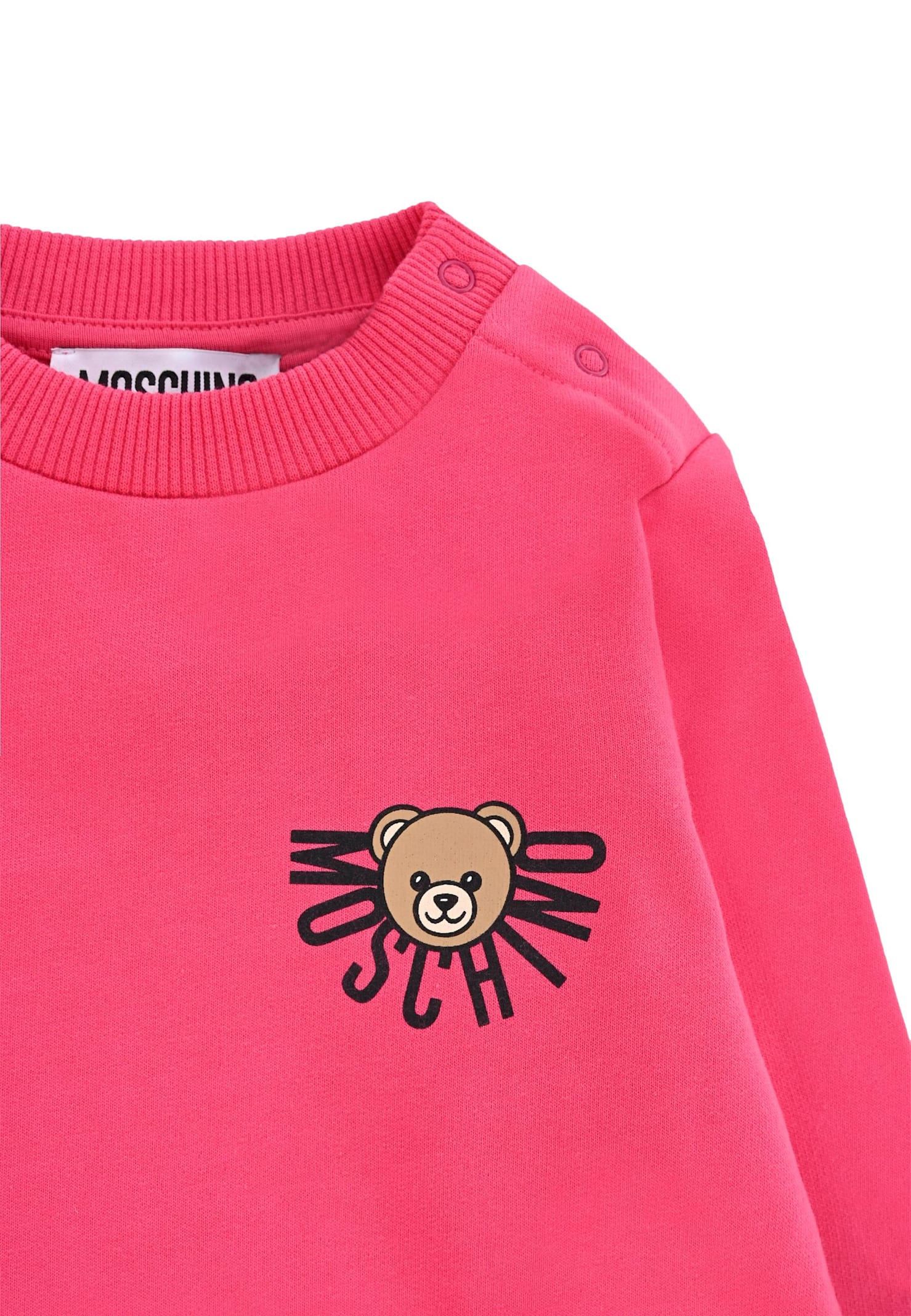 Moschino Fuchsia Sweatshirt For Baby Girl With Teddy Bear In Pink