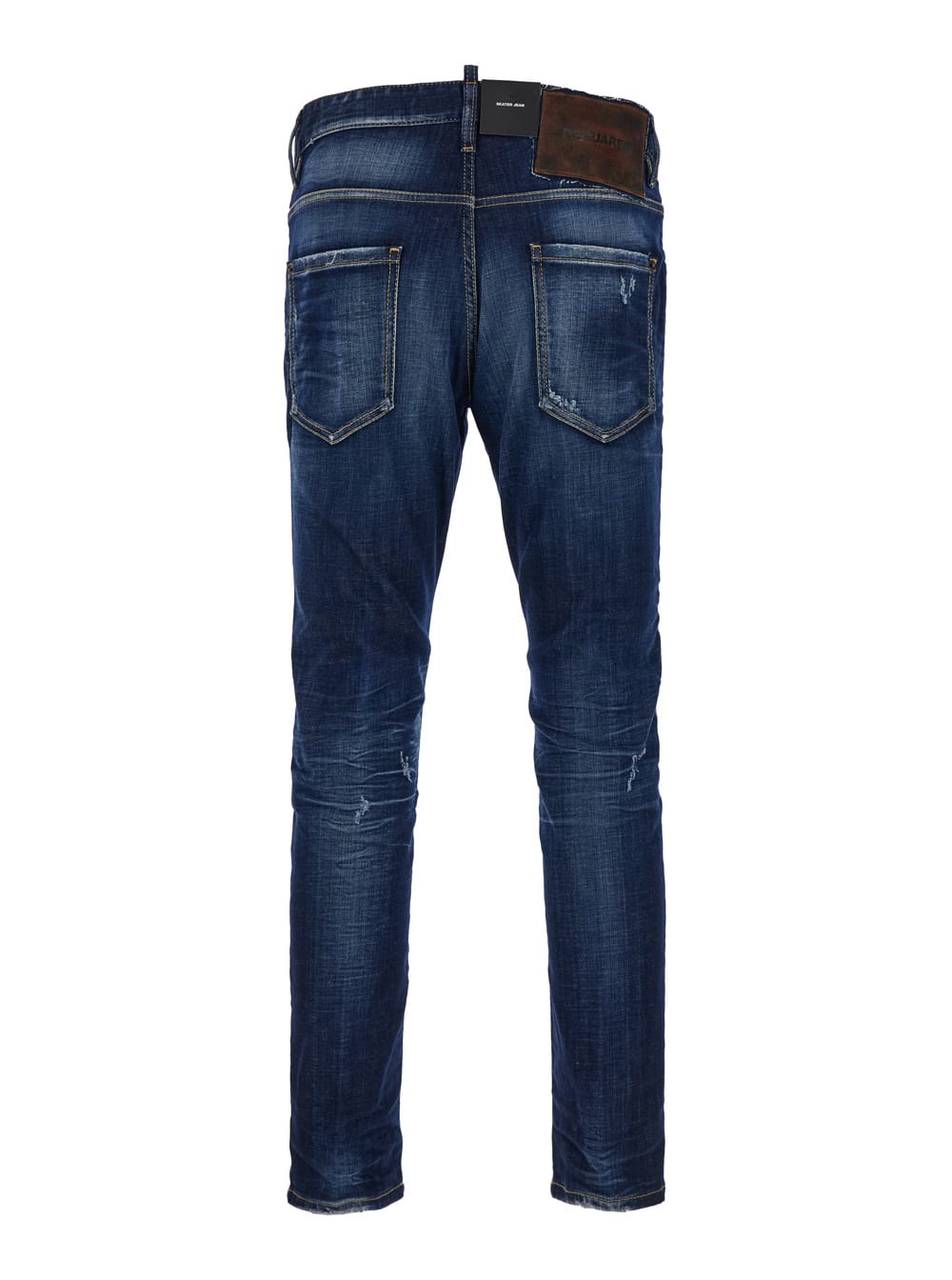 Shop Dsquared2 Skater Blue Fitted Jeans With Logo Patch In Stretch Cotton Denim Man