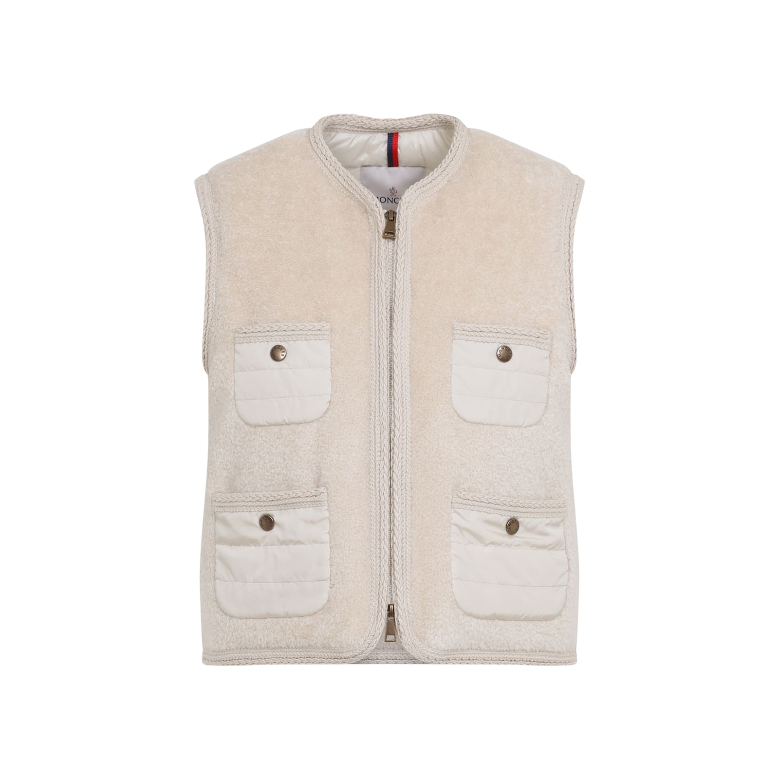 Moncler Mimosas Braided Trim Teddy Down Vest In Neutral