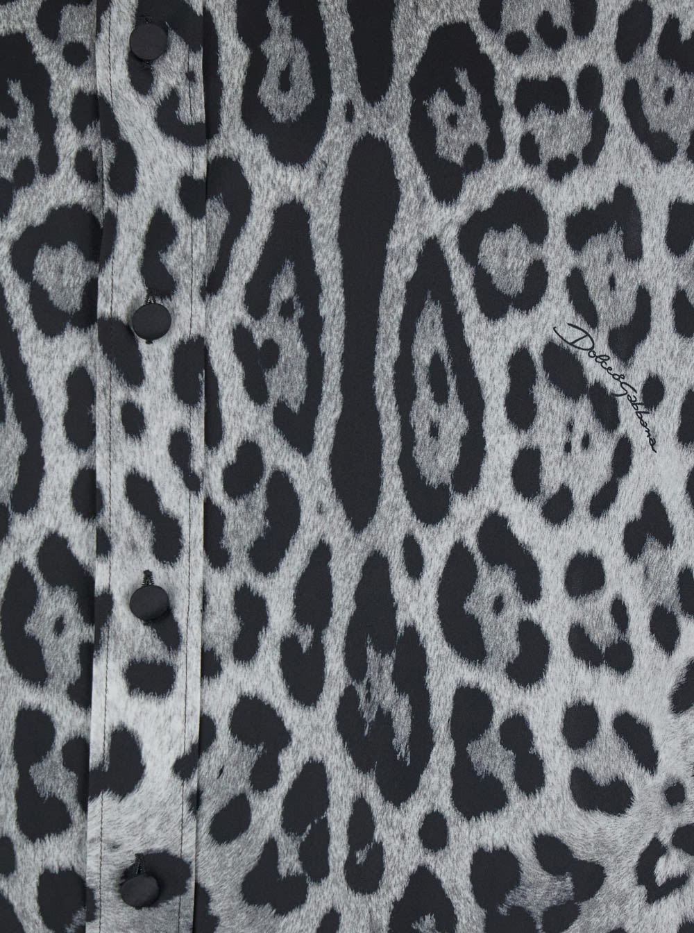 Shop Dolce & Gabbana Grey Shirt With Leopard Print All-over And Logo Lettering In Silk Man