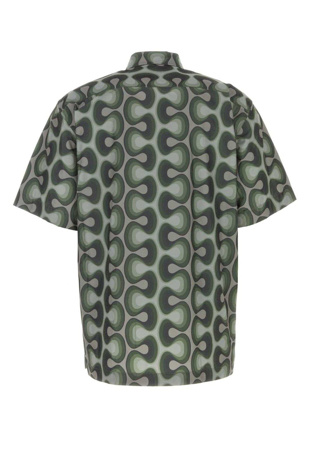 Shop Dries Van Noten Short-sleeved Geometric Printed Shirt In Kaki