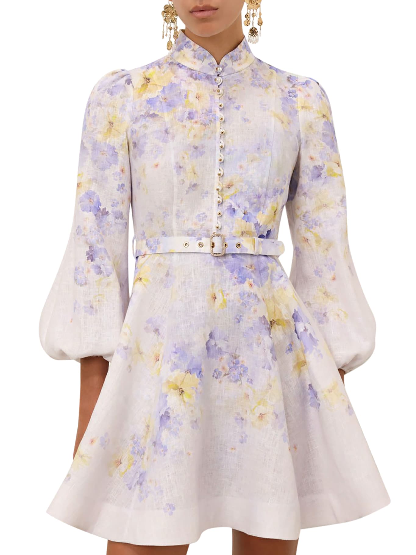 Shop Zimmermann Crush Button Mini Dress In Lillac Floral