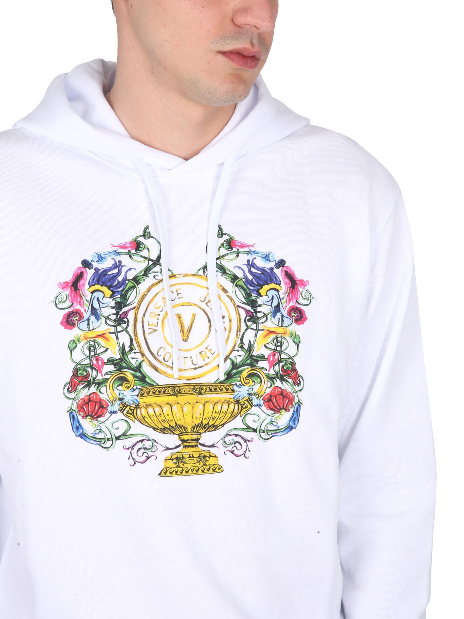 Shop Versace Jeans Couture Sweatshirt With Logo Print In Bianco