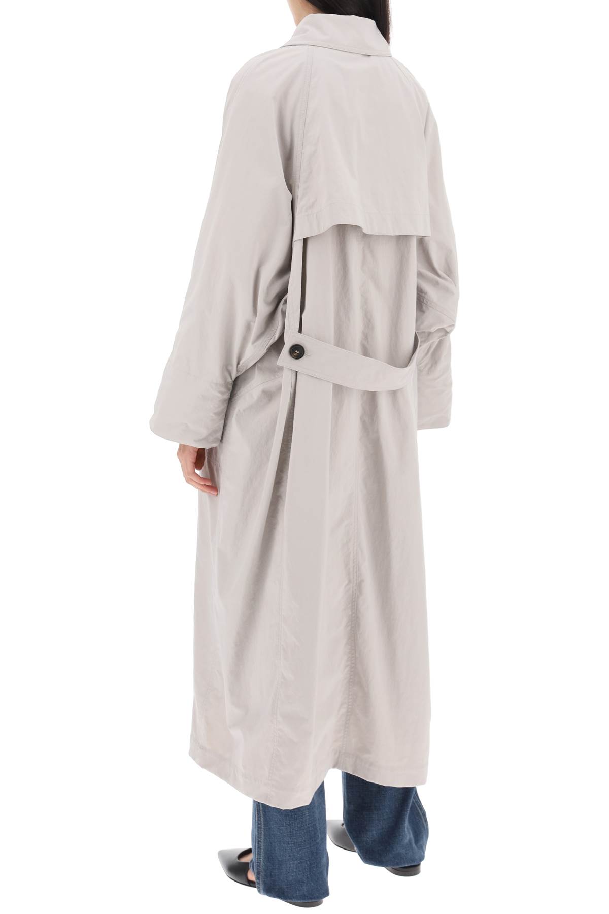 Shop Brunello Cucinelli Double-breasted Trench Coat With Shiny Cuff Details In Quarzo (grey)