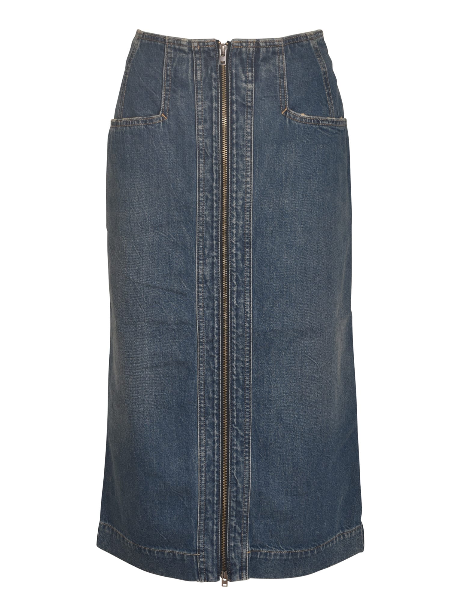 Women Vintage Wash Front Split Zip Denim Midi Skirt | Stella McCartney US