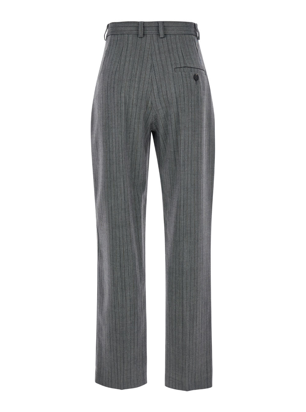 Shop Tela Mia Grey Pants With Belt Loops And All-over Striped Motif In Wool Blend Stretch Woman