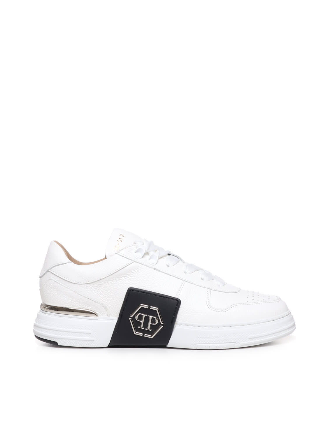 Shop Philipp Plein Leather Sneakers With Pp Logo In White