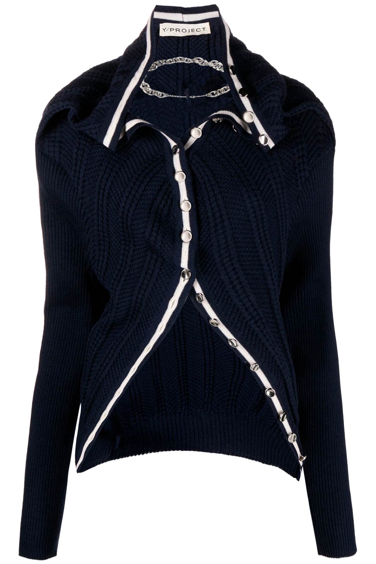 Y/project Chain-necklace Ruffled Cardigan In Navy (blue)