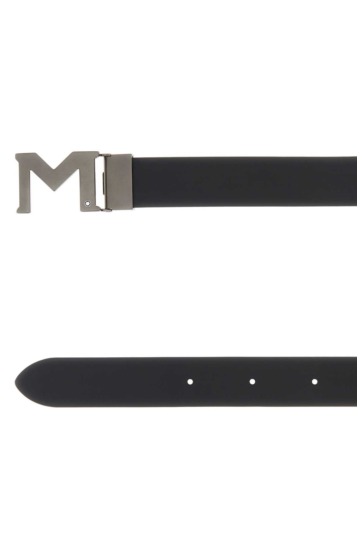 Montblanc Reversible Leather Belt Adjustable Length Metal Buckle In Black
