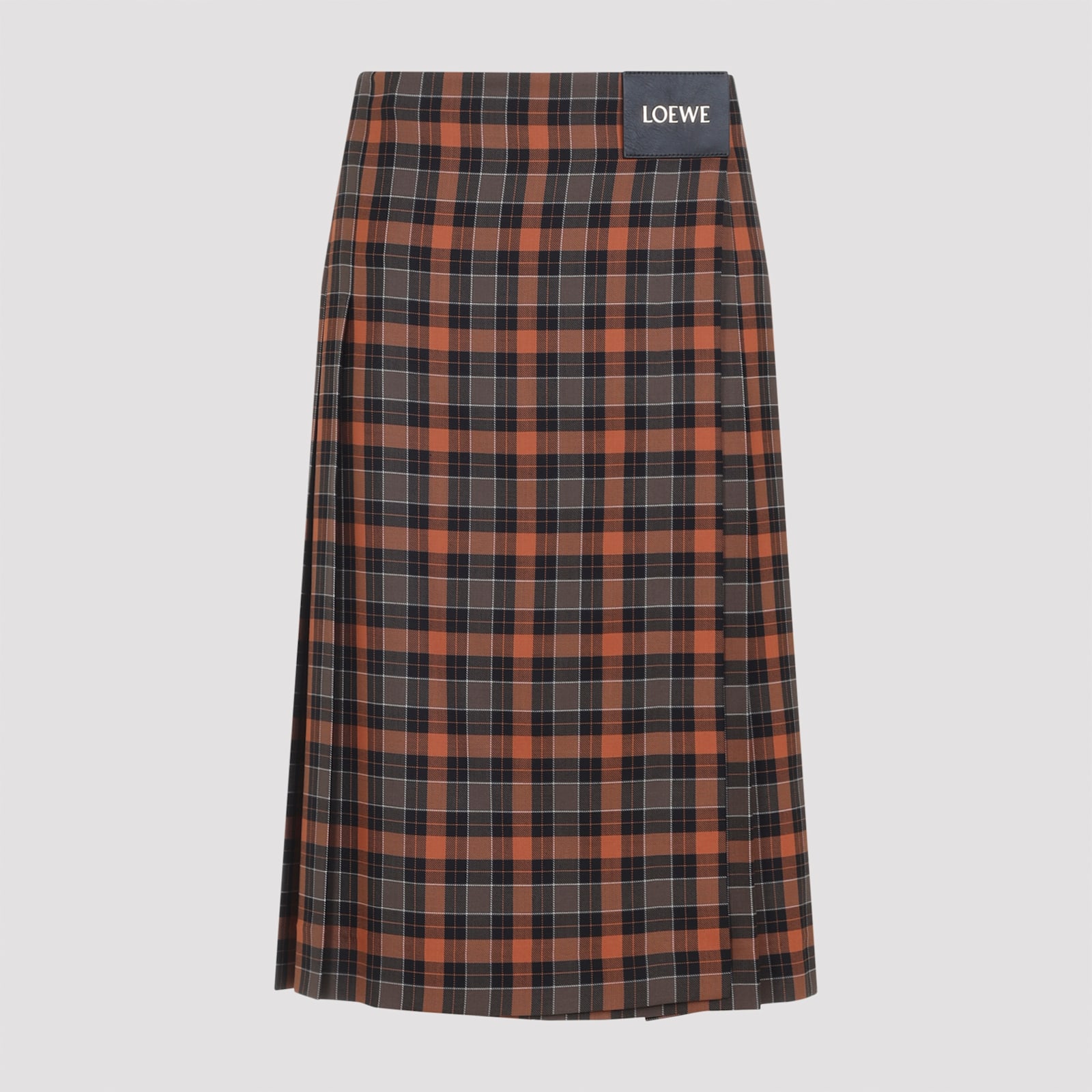 Loewe Check Pleated Midi Skirt In Brown